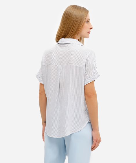 camisa feminina de viscose manga curta listrada azul