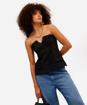 blusa sem alça feminina com recortes preta