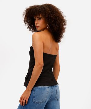 blusa sem alça feminina com recortes preta