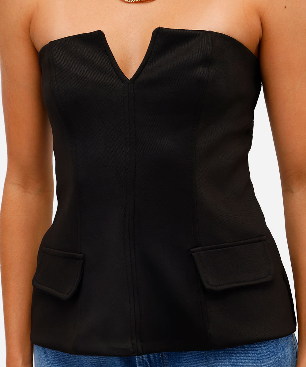 blusa sem alça feminina com recortes preta