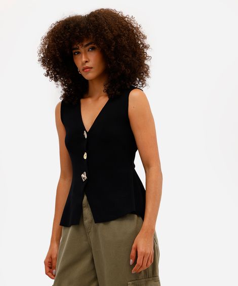 colete peplum feminino de tricot preto