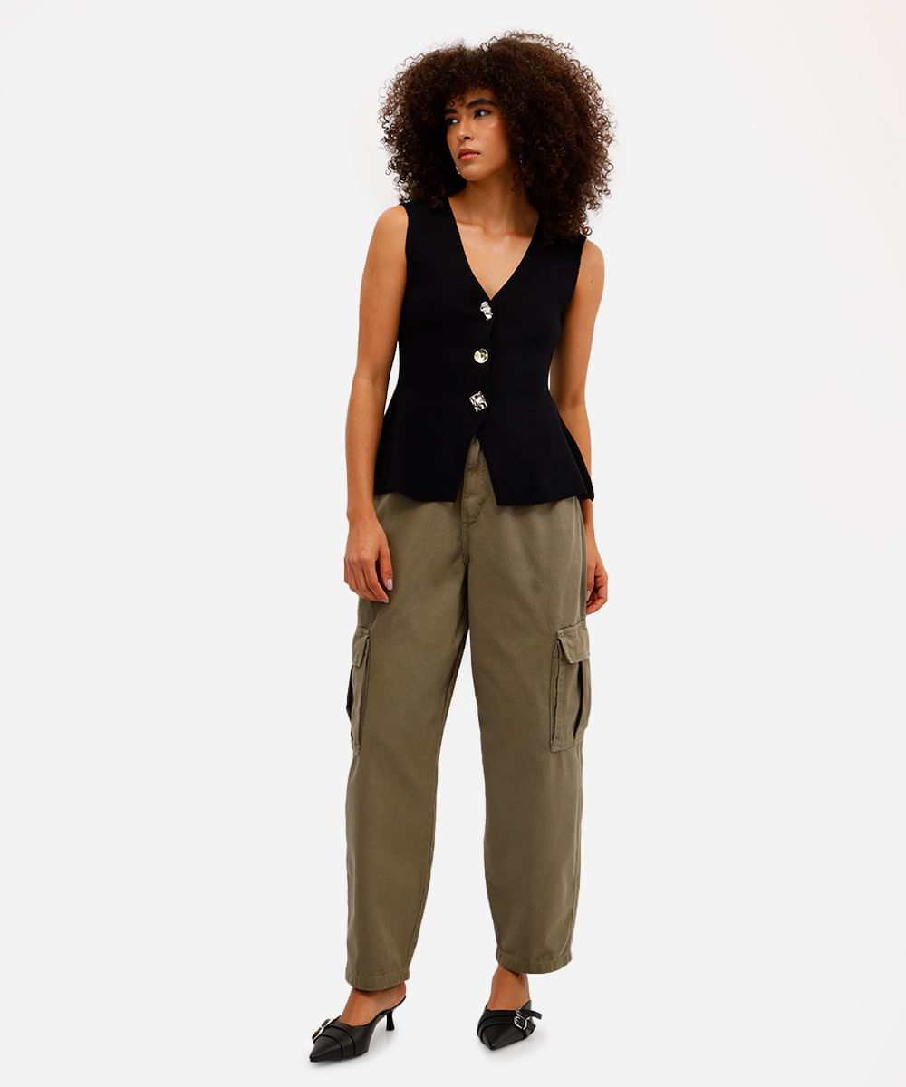 colete peplum feminino de tricot preto