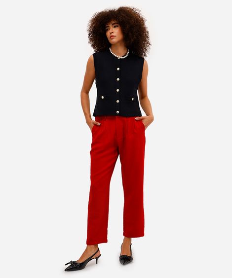 calça de alfaiataria feminina cós elástico vinho