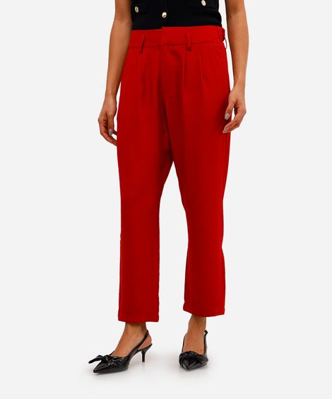 calça de alfaiataria feminina cós elástico vinho
