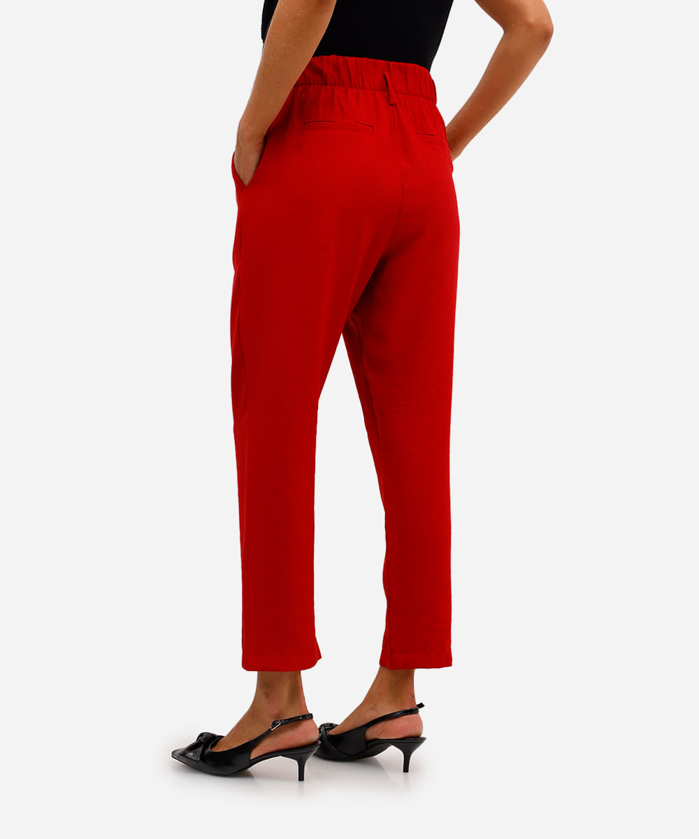 calça de alfaiataria feminina cós elástico vinho