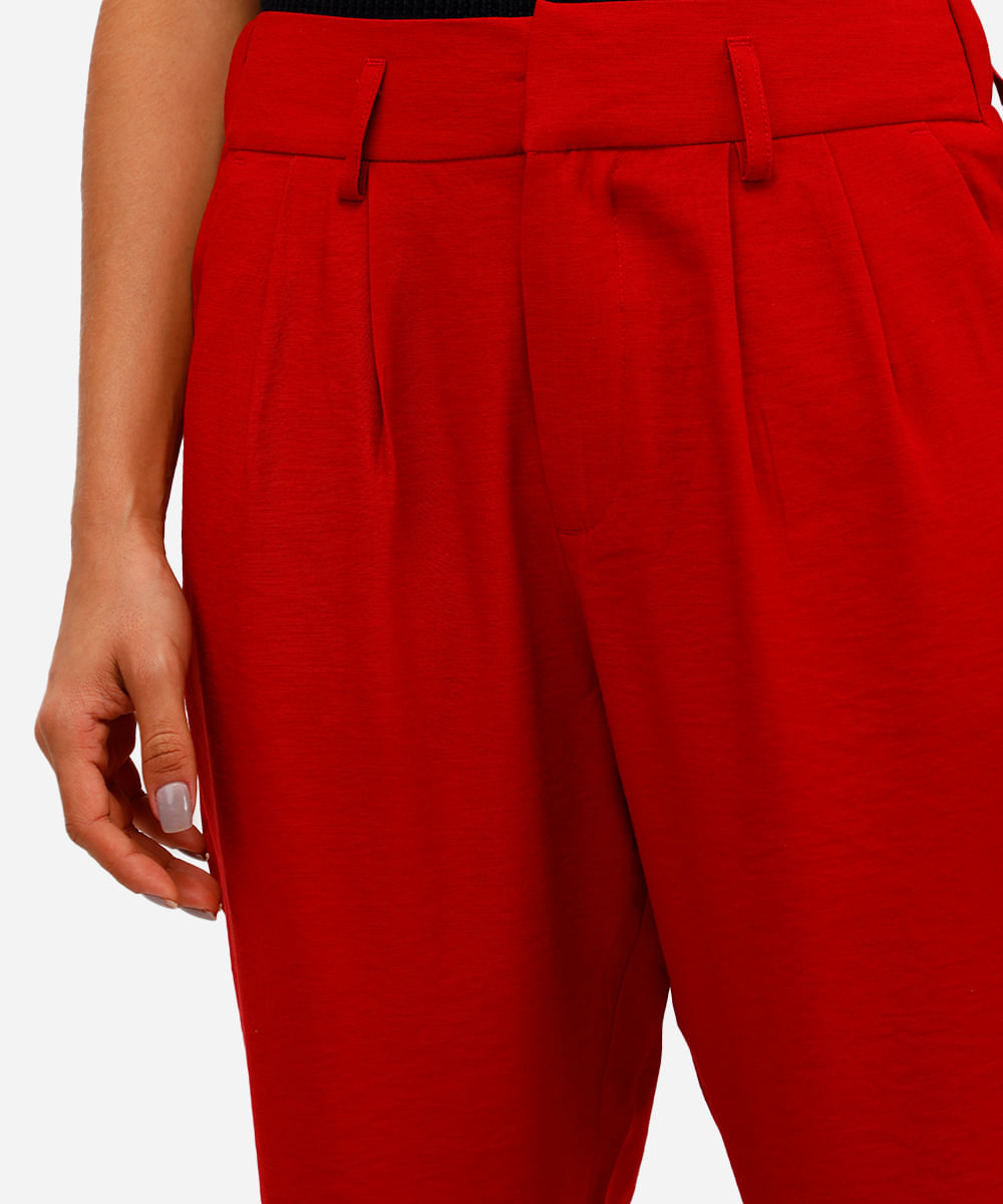 calça de alfaiataria feminina cós elástico vinho