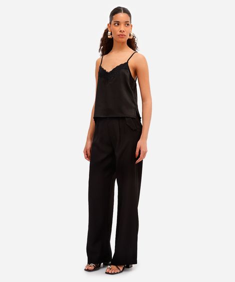 calça wide leg feminina de viscose preta