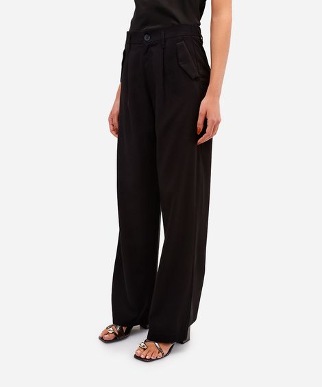 calça wide leg feminina de viscose preta