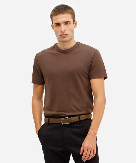 camiseta slim masculina manga curta marrom
