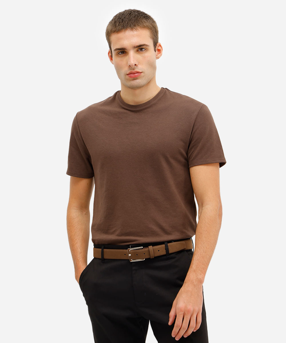 camiseta slim masculina manga curta marrom