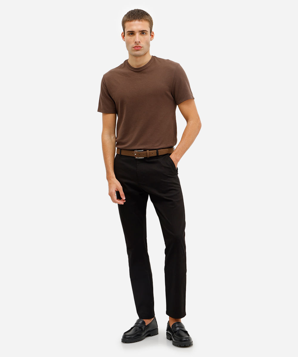 camiseta slim masculina manga curta marrom