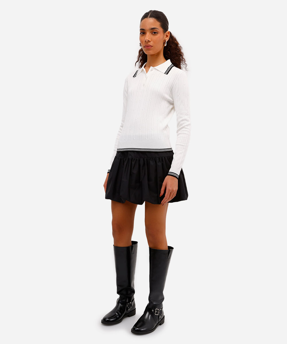 polo feminina de tricot texturizada off white