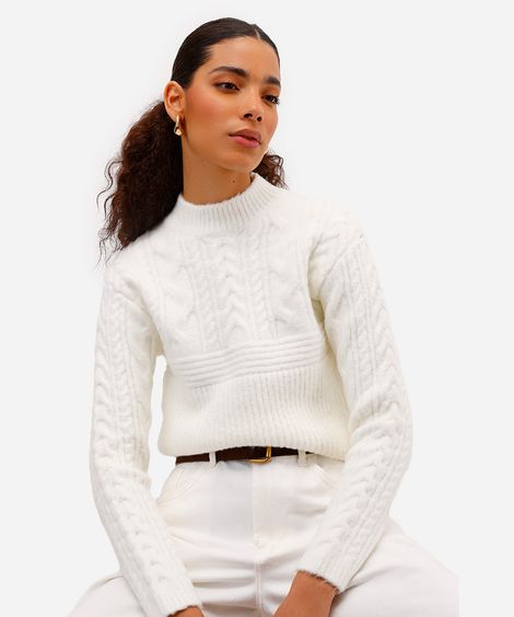 suéter feminino de tricot texturizado off white