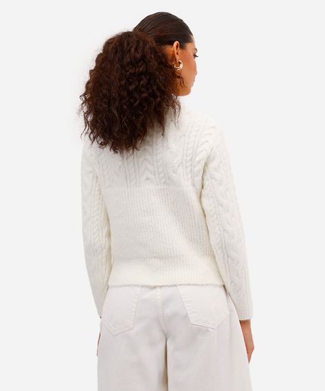 suéter feminino de tricot texturizado off white