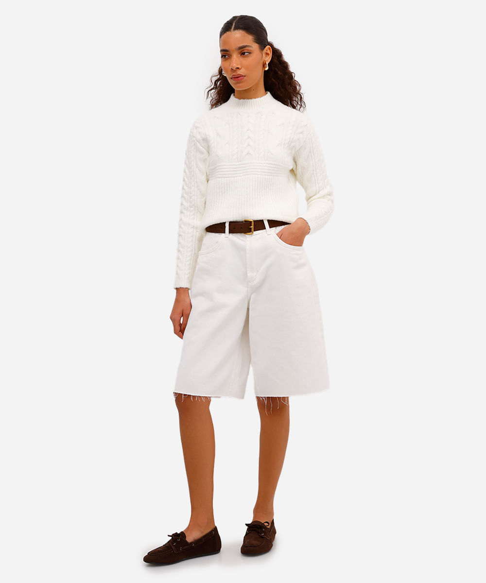 suéter feminino de tricot texturizado off white