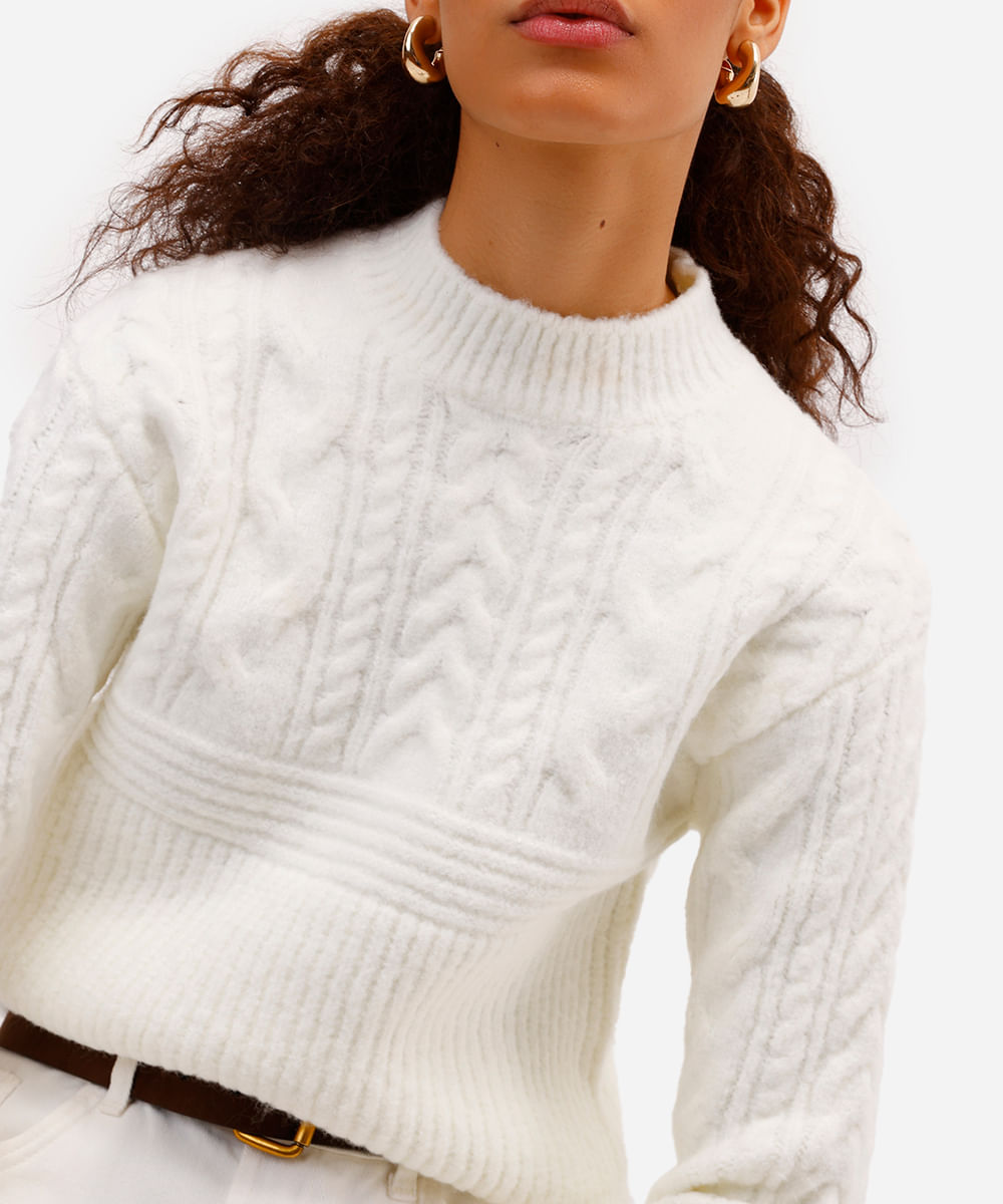 suéter feminino de tricot texturizado off white