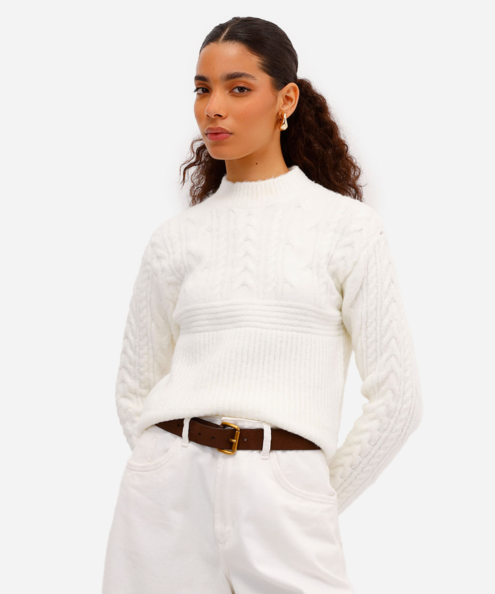 suéter feminino de tricot texturizado off white