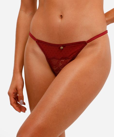 calcinha fio dental de tule com renda vinho
