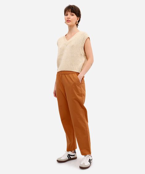 calça reta básica feminina de algodão laranja