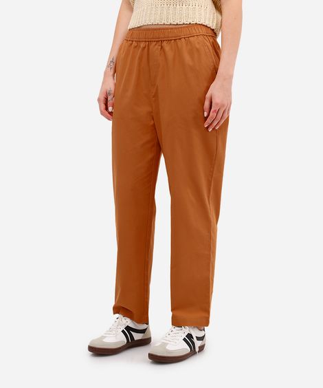 calça reta básica feminina de algodão laranja
