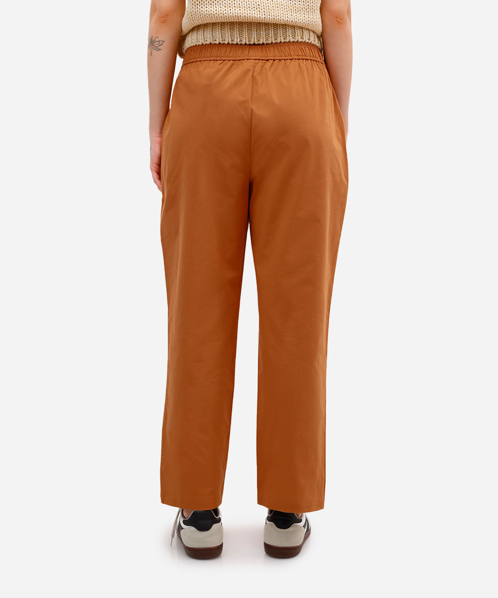 calça reta básica feminina de algodão laranja
