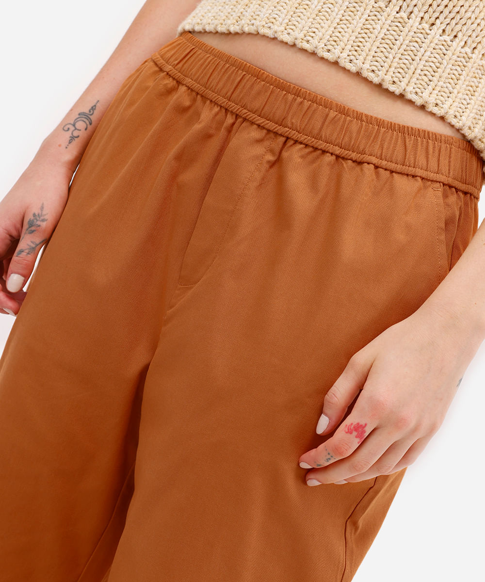 calça reta básica feminina de algodão laranja