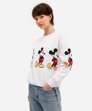 blusão feminino de moletom felpado mickey off white