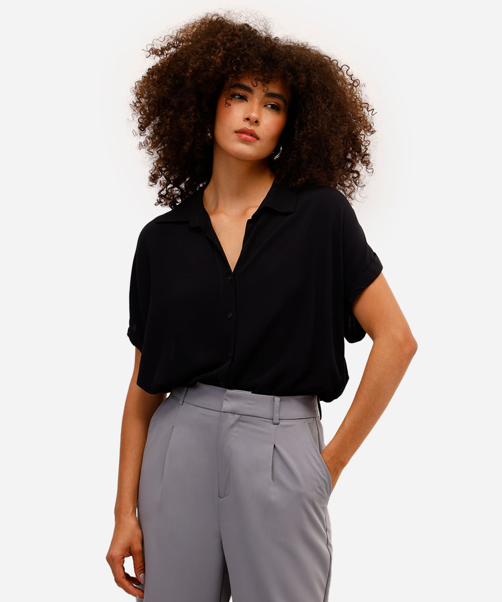 camisa feminina viscose manga curta preta