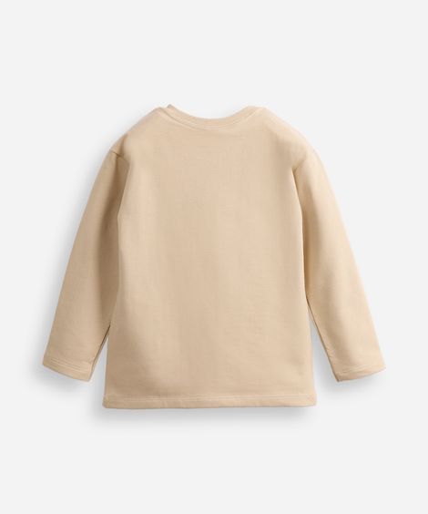 camiseta infantil de algodão manga longa estampada bege