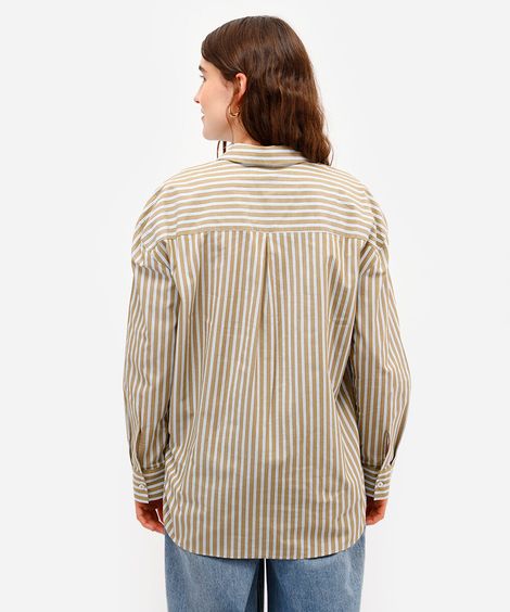 camisa oversized feminina de algodão listrada marrom