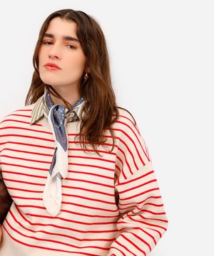 suéter feminino de tricot listrado vermelho