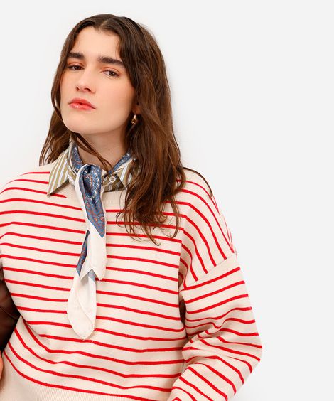 suéter feminino de tricot listrado vermelho