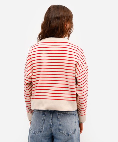 suéter feminino de tricot listrado vermelho