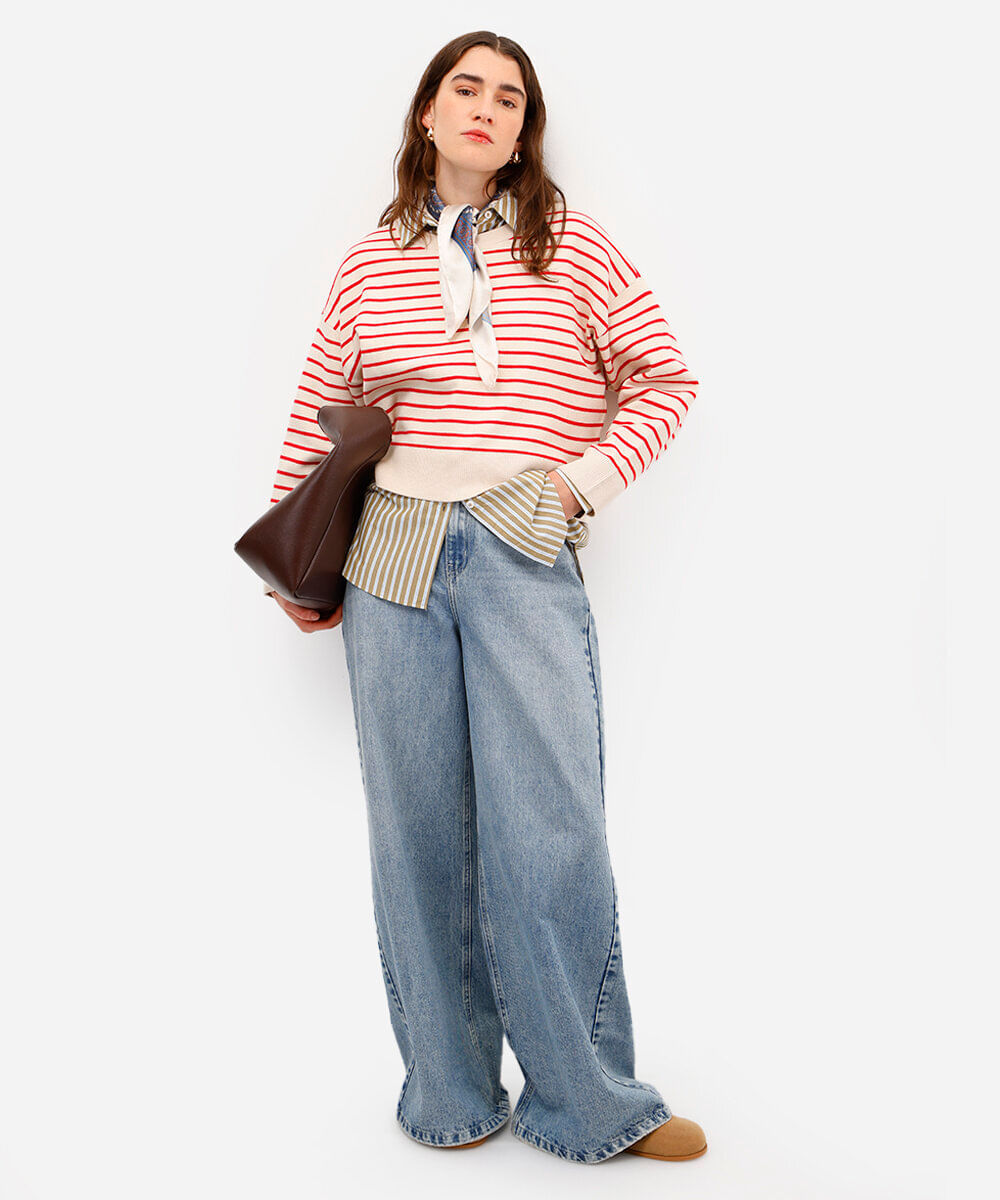 suéter feminino de tricot listrado vermelho