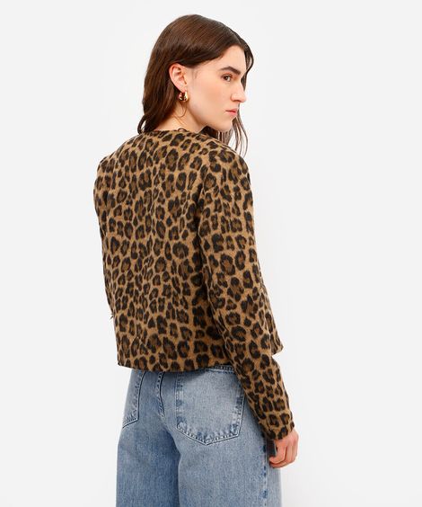 casaco feminino animal print texturizado marrom