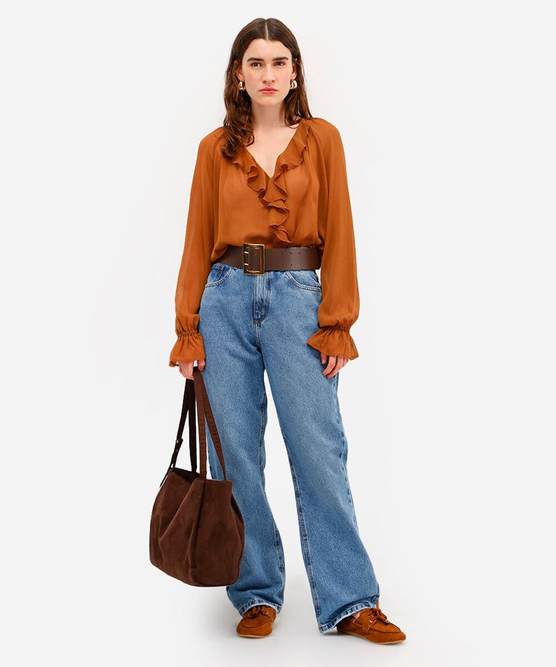 calça reta feminina jeans cintura alta azul