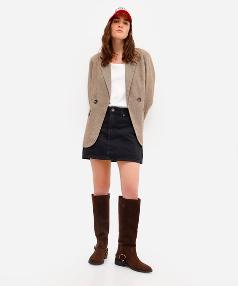 short saia feminino jeans cintura alta preto