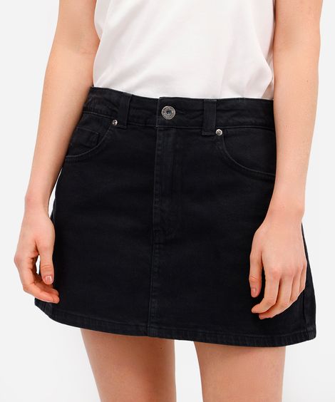 short saia feminino jeans cintura alta preto