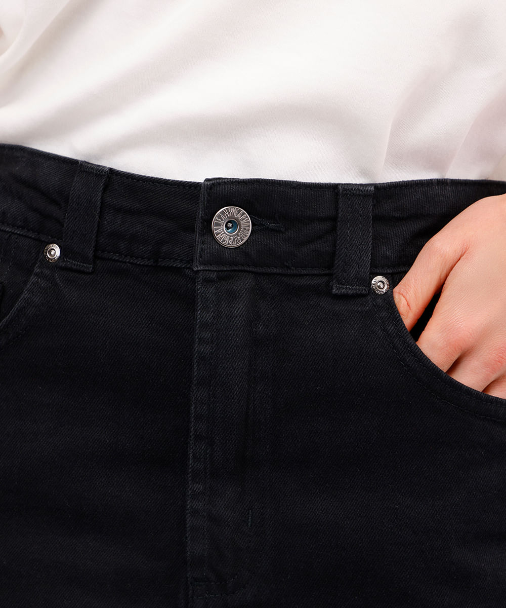 short saia feminino jeans cintura alta preto