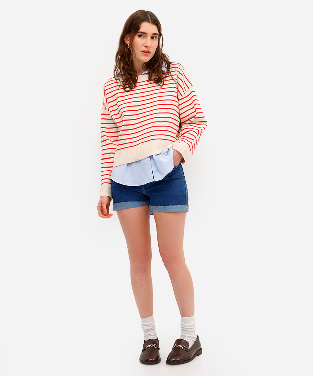 short hot pant feminino jeans cintura alta azul