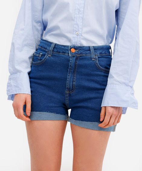 short hot pant feminino jeans cintura alta azul