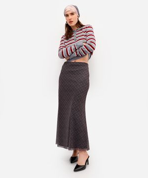 saia midi feminina de tule xadrez colorido