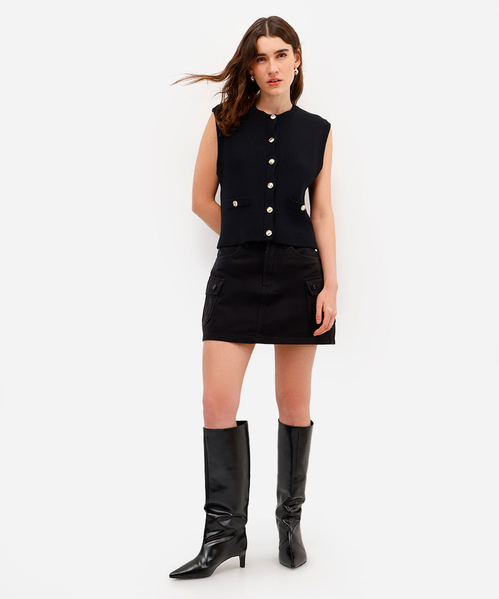 short saia cargo feminino de sarja preto