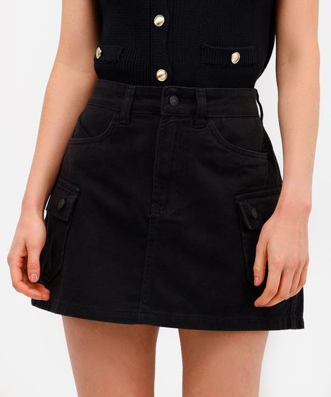 short saia cargo feminino de sarja preto