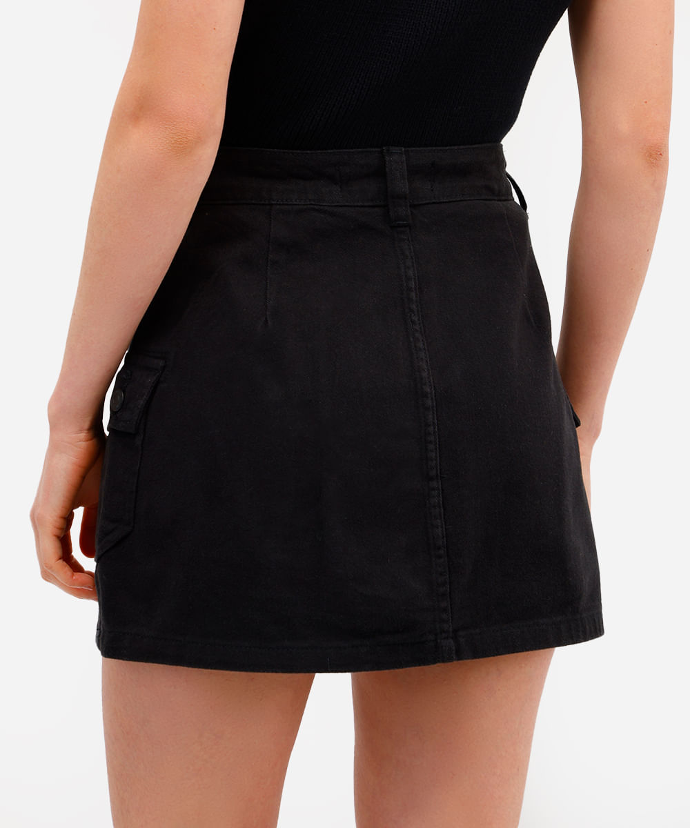 short saia cargo feminino de sarja preto