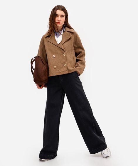 calça wide leg feminina jeans preta