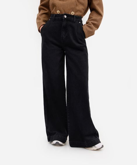 calça wide leg feminina jeans preta