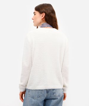 cardigan feminino de tricot com bolsos texturizado off white