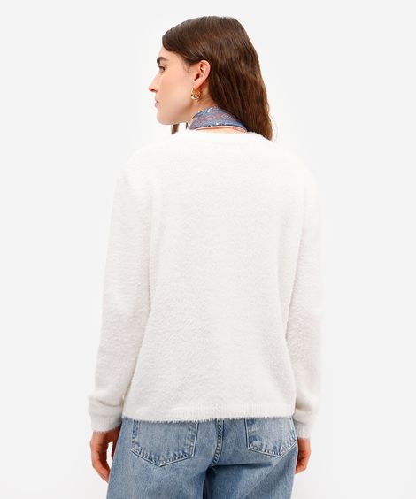 cardigan feminino de tricot com bolsos texturizado off white