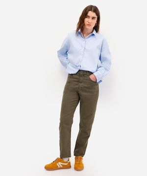 calça mom feminina de sarja cintura alta verde